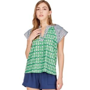 Joy Joy Green and Blue Patterned Blouse